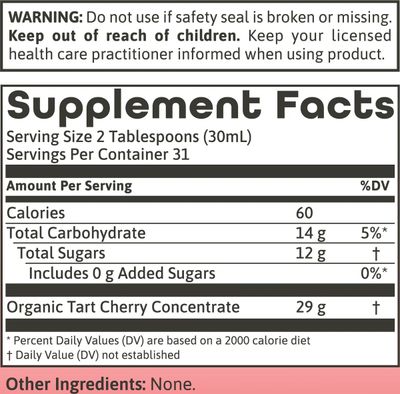 Dynamic Health, Kosher Organic TART CHERRY Juice Concentrate, Liquid - 16 fl. oZ (473 mL)