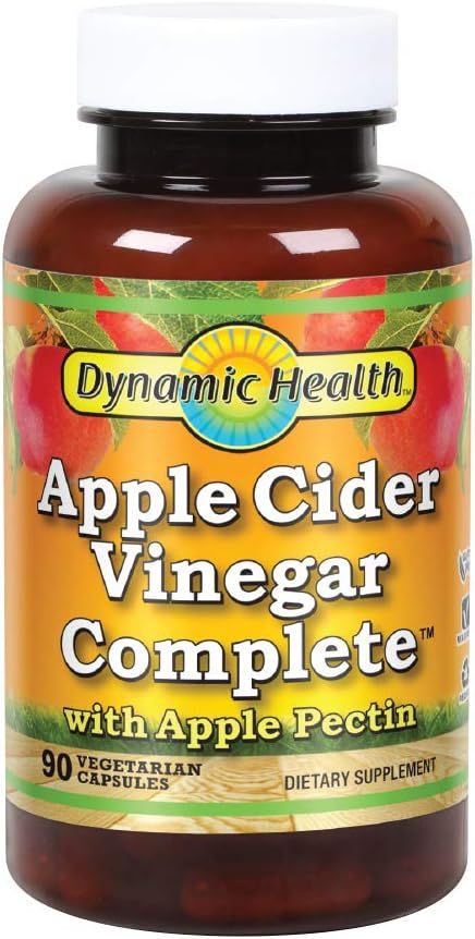 Dynamic Health, Kosher APPLE CIDER VINEGAR, Complete With Apple Pectin - 90 Vegetarian Capsules