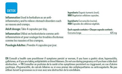 Clef Des Champs, Detox TURMERIC Organic 425mg, Helps Digestive Inflammation - 60 Vegetarian Capsules