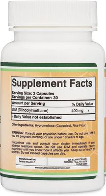 Double Wood Supplements, DIM Diindolylmethane 400mg, Energy + Metabolism &amp; Balance - 60 Capsules