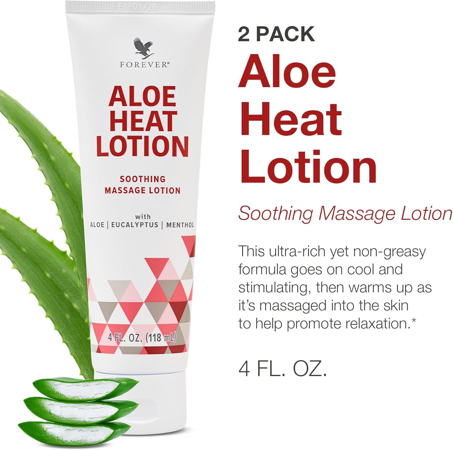 Forever, ALOE HEAT LOTION, Soothing Massage Lotion - 4 fl. oz. (118 mL)
