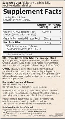 Garden of Life, Kosher Mykind Organics ASHWAGANDHA, Stress &amp; Mood  -  60 Tablets