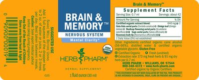 Herb Pharm, BRAIN &amp; MEMORY - 1 fl. oz (30 mL)