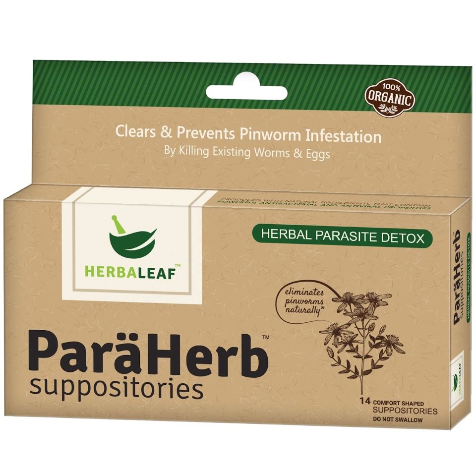 HerbaLeaf, Kosher PARAHERB Parasite Detox, Clears &amp; Prevents Pinworm Infestation By Killing Existing Worms &amp; Eggs - 14 Suppositories