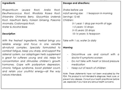 Herbari, Kosher SIBERIAN ADAPTOGENS, Oral Concentrate For Chronic Fatigue of Mind and Body, Liquid Tincture - 1 fl. oz. (30 mL) - Kosher for Passover
