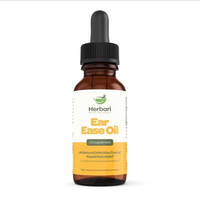 Herbari, Kosher EAR EASE OIL, Oil Supplement For Earache &amp; Infection - 1 Fl. oz. (30 ml) - Kosher for Passover