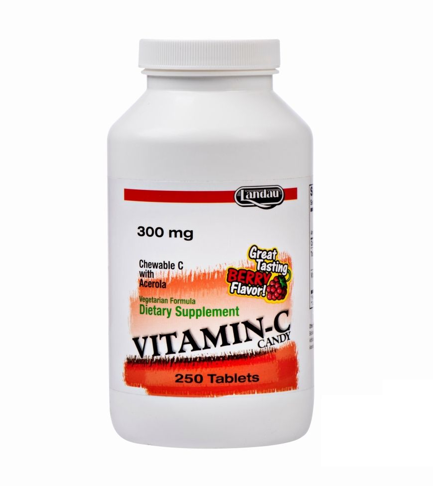 Landau, Kosher Chewable VITAMIN-C CANDY 300mg, Berry Flavor - 250 Tablets