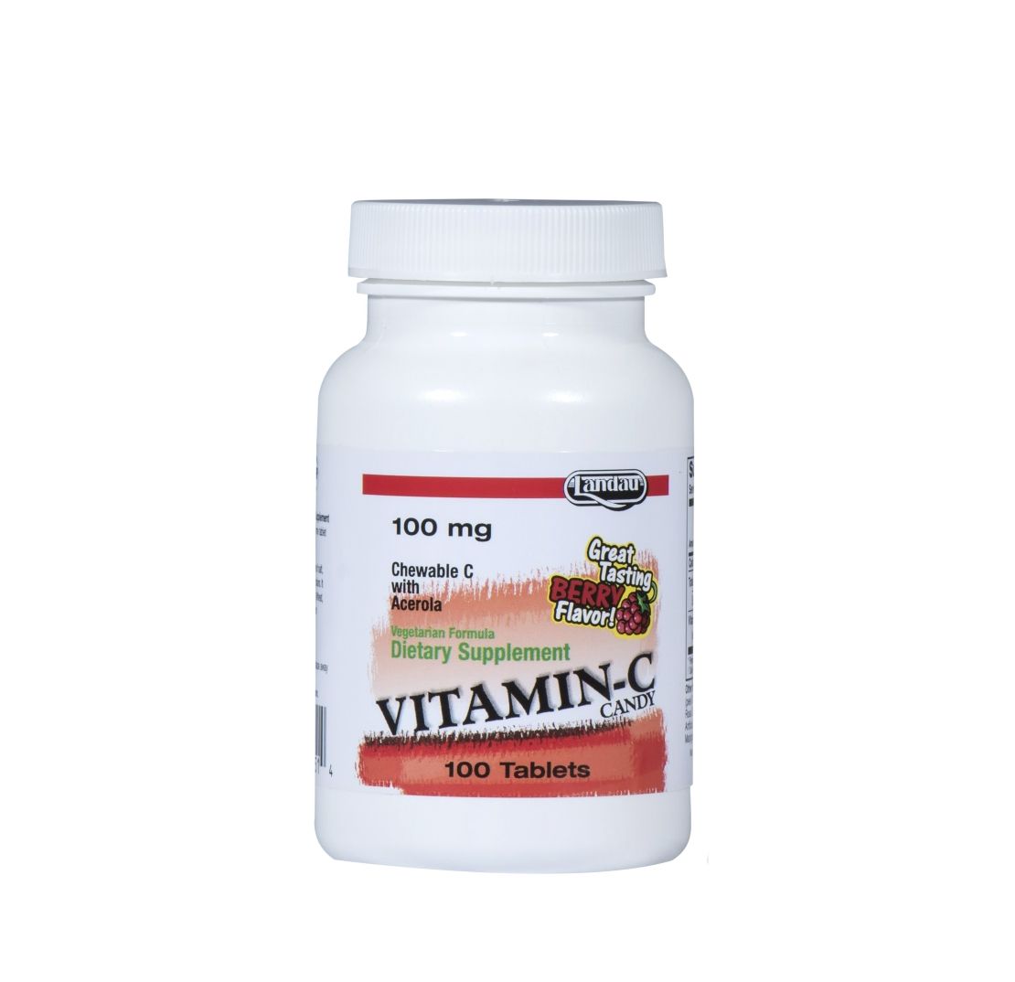 Landau, Kosher Chewable VITAMIN-C CANDY 100 mg, Berry Flavor - 100 Tablets