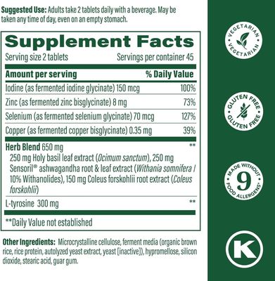 MegaFood, Kosher THYROID STRENGTH, Supports Healthy Energy Levels + Thyroid Health &amp; Metabolic Activity - 60 Tablets