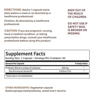 ProDermix, Kosher SACCHAROMYCES BOULARDII 3 Billion CFU, Supports Healthy Intestinal Microflora &amp; GI Function - 60 Vegetarian Capsules