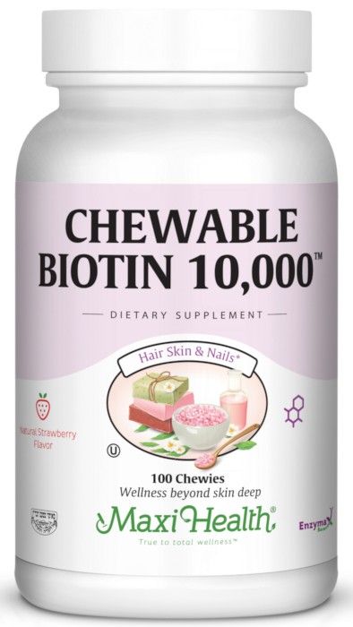 Maxi Health, Kosher Maxi BIOTIN 10,000 mcg, Strawberry Flavor - 100 Chewable Tablets