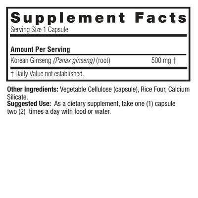 Natures Answer, Kosher KOREAN GINSENG 500mg, Natural Calmative Botanical - 50 Vegetarian Capsules