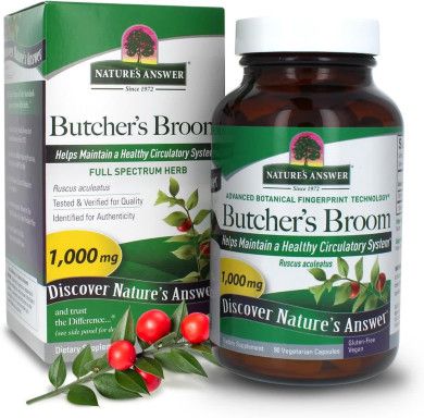 Natures Answer, Kosher BUTCHER'S BROOM Root 1000mg, Helps Maintain A Healthy Circulatory System - 90 Vegetarian Capsules