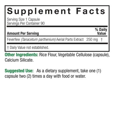 Natures Answer, Kosher FEVERFEW 250mg, Supports Overall Health &amp; Wellbeing - 90 Vegetarian Capsules