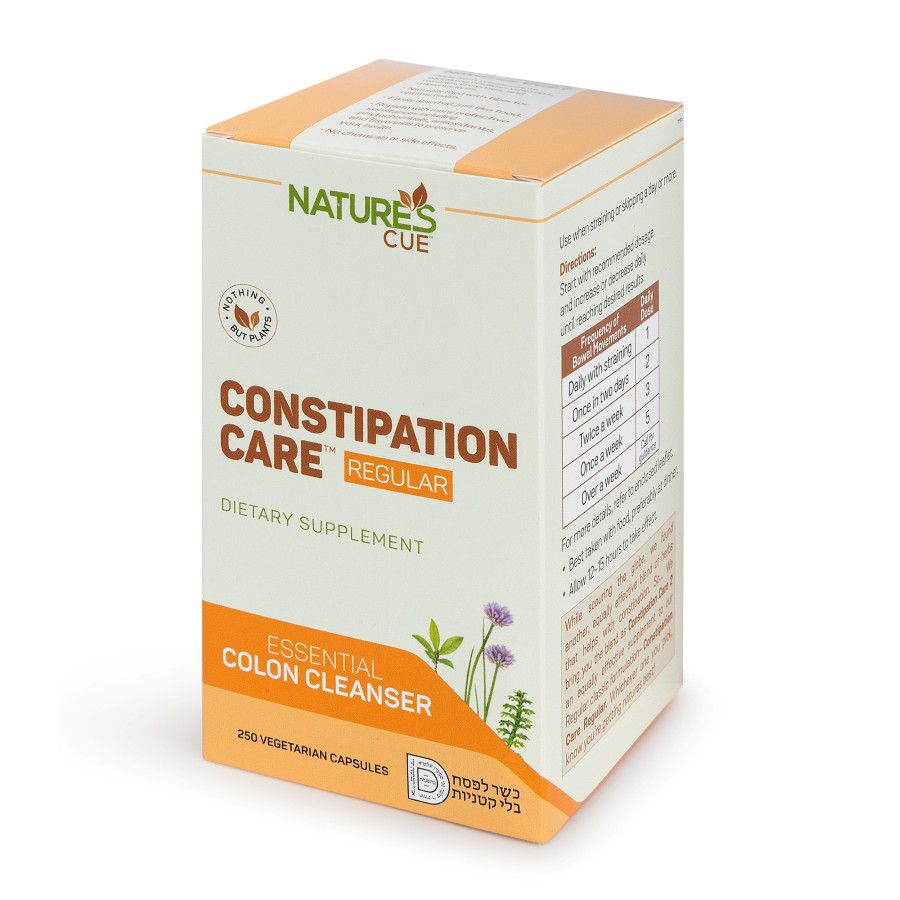 Natures Cue, CONSTIPATION CARE REGULAR, Essential Colon Cleanser - 250 Vegetarian Capsules - Kosher for Passover