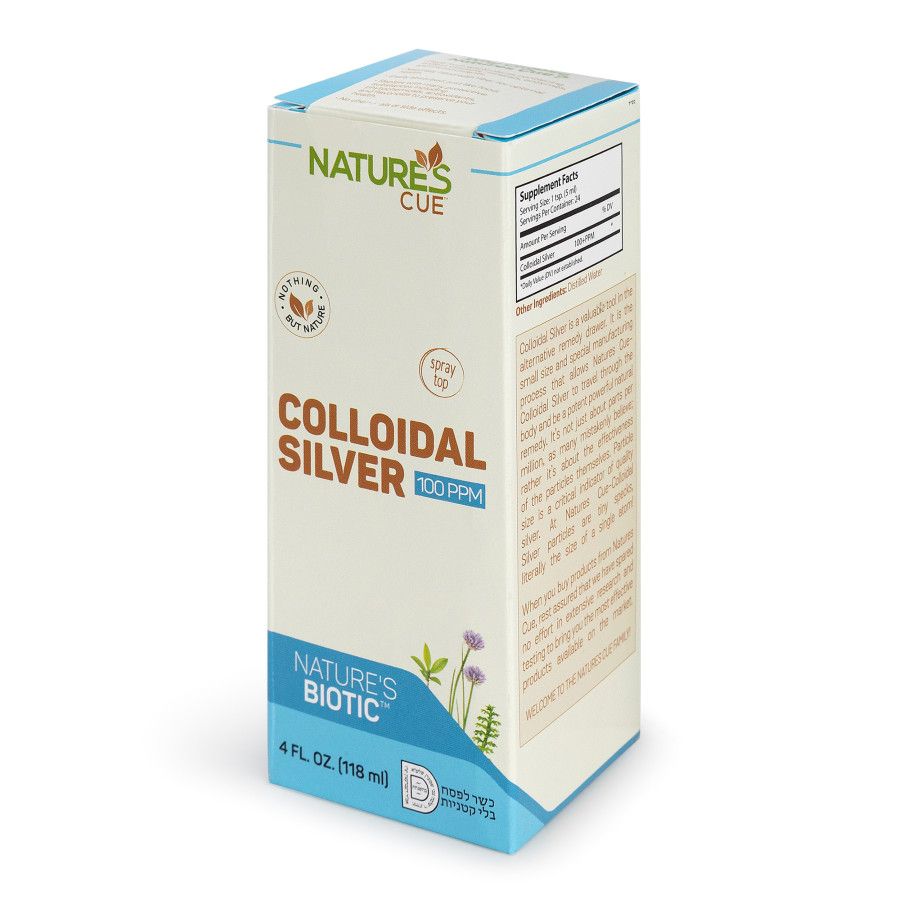 Natures Cue, COLLOIDAL SILVER 100 PPM w/ Dropper, Nature&#39;s Biotic - 4 fl. oz (118 mL) - Kosher for Passover