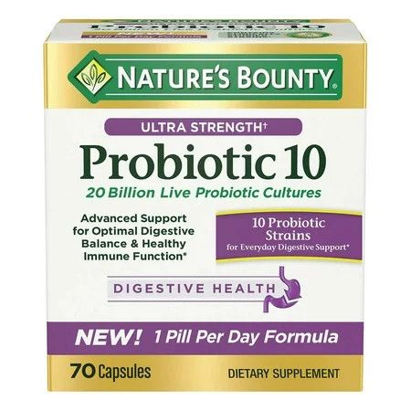 Natures Bounty, Ultra Strength PROBIOTIC 10, 20 Billion Live Probiotic Cultures - 70 Capsules