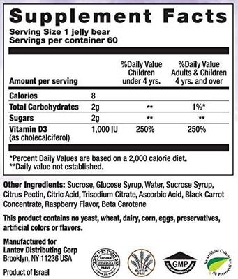 Navitco, Kosher NUTRIBEAR VITAMIN D3 1000 IU, Gummies, Fruit Flavor - 60 Jelly Bears
