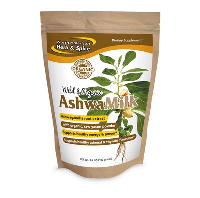 North American Herb &amp; Spice, Wild &amp; Organic ASHWA MILK Drink Mix, For Healthy Energy &amp; Power &amp; A Healthy Adrenal &amp; Thyroid Function, Powder - 3.5 oz. (100g)