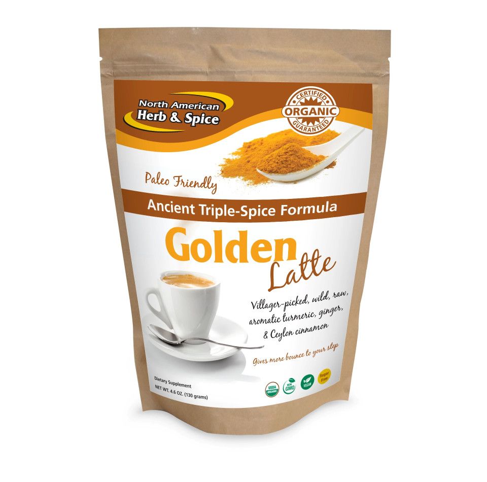 North American Herb &amp; Spice, Kosher Triple-Spice GOLDEN LATTE Milk Mix, Turmeric + Ginger + Ceylon Cinnamon, Powder - 130g (4.6 oz.)