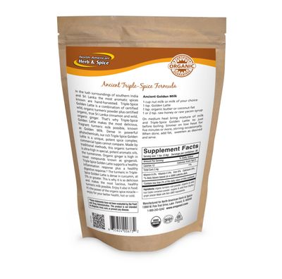 North American Herb &amp; Spice, Kosher Triple-Spice GOLDEN LATTE Milk Mix, (Turma Latte) Turmeric + Ginger + Ceylon Cinnamon, Powder - 130g (4.6 oz.)
