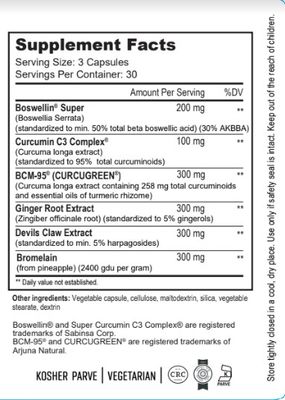 Nutri Supreme, Kosher Extra Strength INFLAMMATION SUPPORT, Boswellia, Curcumin / Turmeric &amp; Ginger Root - 90 Vegetarian Capsules
