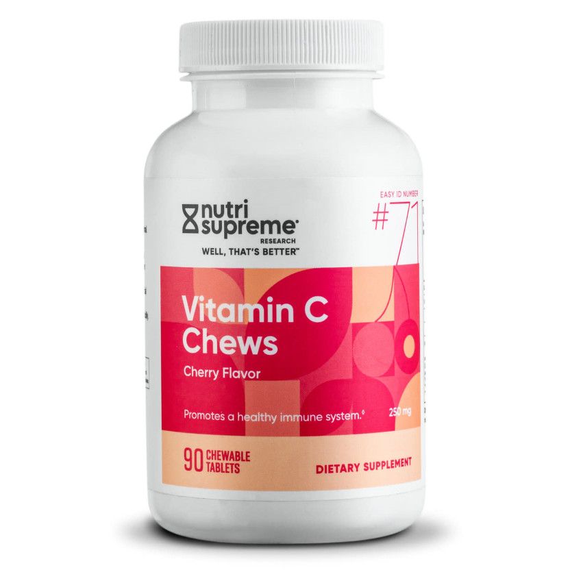 Nutri Supreme, Kosher VITAMIN C CHEWS 250mg, Promotes A Healthy Immune System, Cherry Flavor - 90 Chewable Tablets