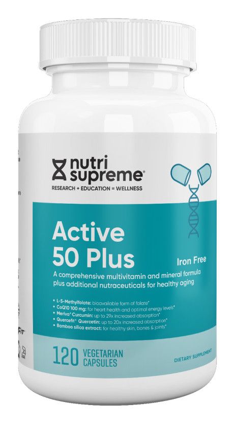 Nutri Supreme, Kosher ACTIVE 50 PLUS, Multi Vitamin, Iron Free - 120 Vegetarian Capsules #130