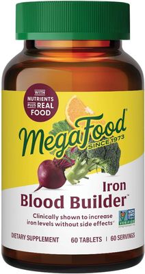 MegaFood USA, Kosher Fermented IRON BLOOD BUILDER, Clinically Shown To Increase Iron Levels Without Side Effects - 60 Tablets