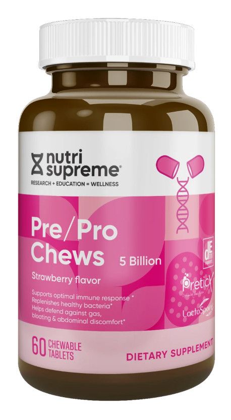 Nutri Supreme, Kosher Ultimate PRE/PRO CHEWS (Prebiotic &amp; Probiotic), Strawberry Flavor - 60 Chewable Tablets #74