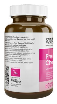 Nutri Supreme, Kosher Ultimate PRE/PRO CHEWS (5 Billion Prebiotic &amp; Probiotic), Strawberry Flavor - 60 Chewable Tablets #74