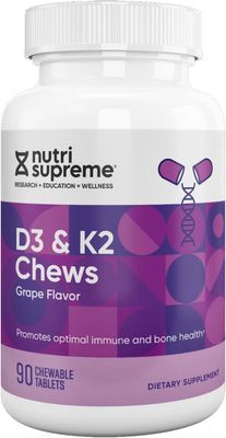Nutri Supreme, Kosher K2 WITH D3 CHEWS (Vitamin D3 2000 IU &amp; Vitamin K2 45mcg), Grape Flavor - 90 Chewables
