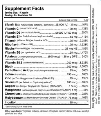 Nutri Supreme, Kosher TEEN POWER Multi Vitamins Once Daily for Teens, With 800mcg of Methyfolate &amp; 200mcg of MethylB12, Iron Free - 30 Vegetarian Capsules #136