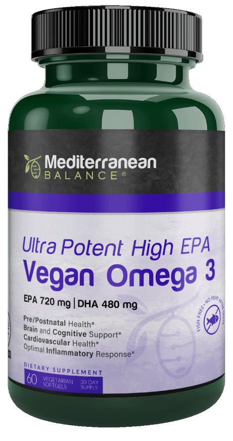 Mediterranean Balance, Kosher VEGAN OMEGA 3, Ultra Potent High EPA 70mg &amp; DHA 480mg - 60 Softgels
