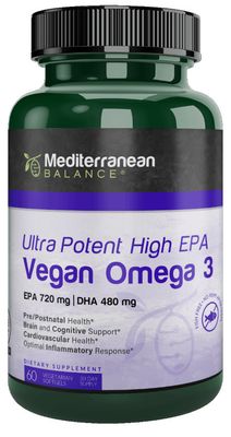 Mediterranean Balance, Kosher VEGAN OMEGA 3, Ultra Potent High EPA 70mg & DHA 480mg - 60 Softgels Mediterranean Balance, Kosher VEGAN OMEGA 3, Ultra Potent High EPA 70mg & DHA 480mg - 60 Softgels
