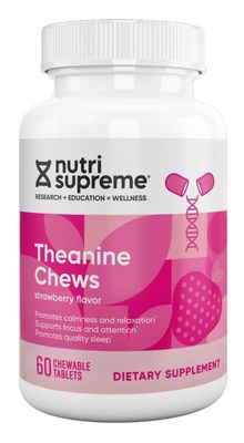 Nutri Supreme, Kosher THEANINE CHEWS, Promotes Calmness & Relaxation, Strawberry Flavor - 60 Chewable Tablets #80 Nutri Supreme, Kosher THEANINE CHEWS, Promotes Calmness & Relaxation, Strawberry Flavor - 60 Chewable Tablets #80