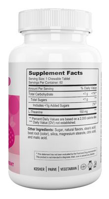 Nutri Supreme, Kosher THEANINE CHEWS, Promotes Calmness &amp; Relaxation, Strawberry Flavor - 60 Chewable Tablets #80