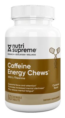 Nutri Supreme, Kosher CAFFEINE ENERGY CHEWS, With L-Theanine, Caramel Flavor - 60 Chewable Tablets #118 Nutri Supreme, Kosher CAFFEINE ENERGY CHEWS, With L-Theanine, Caramel Flavor - 60 Chewable Tablets #118