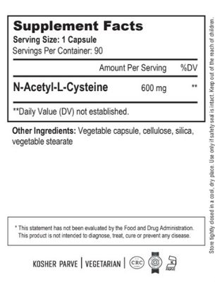 Nutri Supreme, Kosher NAC (N-Acetyl-L-Cysteine) 600mg, Mood &amp; Brain Support - 90 Vegetarian Capsules #91