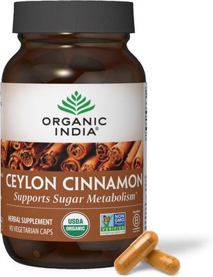 Organic India USA, Organic CEYLON CINNAMON, Supports Sugar Metabolism - 90 Vegetarian Capsules