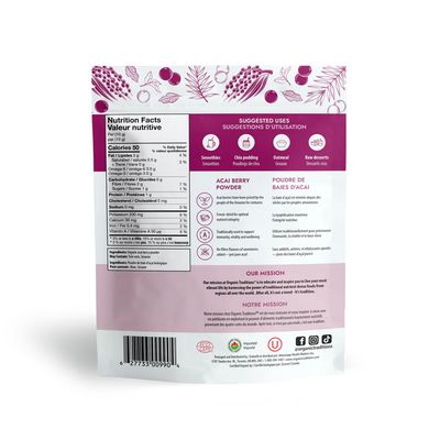 Organic Traditions, Kosher ACAI BERRY POWDER, Freeze-Dried, With Fibre &amp; Vitamin A - 100 g (3.5 oz)