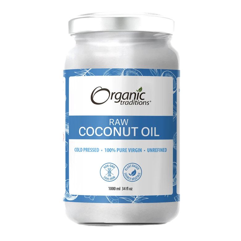Organic Traditions, RAW COCONUT OIL, Cold Pressed + 100% Pure Virgin &amp; Unrefined - 1000 mL (34 fl. oz)