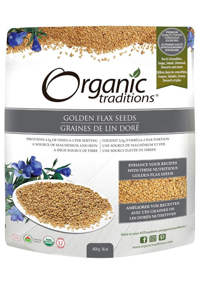Organic Traditions, GOLDEN FLAX SEEDS (Flaxseeds), A Source Of Magnesium And Iron - 454 g (16 oz)