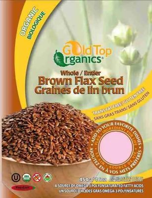 Gold Top Organics, Kosher WHOLE BROWN FLAX SEED (Flaxseeds), A Source of Omega 3 Polyunsaturated Fatty Acids - 454 g (16 oz)
