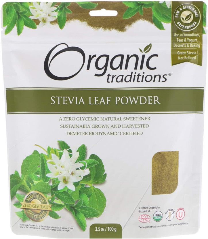 Organic Traditions, STEVIA LEAF POWDER, Zero Glycemic Natural Sweetener, Powder - 100 g (3.5 oz)