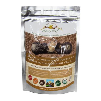 UHTCO, Peruvian Harvest, MacaPro, RAW GELATINIZED MACA ROOT POWDER (80 % Black Maca, 15% Purple Maca, 5% Yellow Maca) - 250 gram Powder (In a Bag)