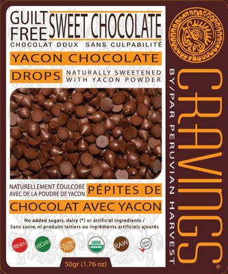UHTCO, Peruvian Harvest, CRAVINGS, YACON CHOCOLATE DROPS, Guilt Free Sweet Chocolate - 50 grams (1.76 oz.)
