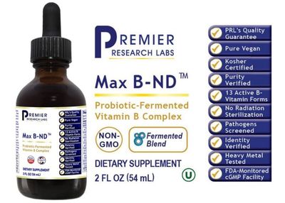 Premier Research Labs, MAX B-ND, Probiotic-Fermented Vitamin B Complex, Liquid - 2 fl. oz (54 mL)