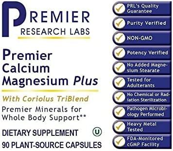 Premier Research Labs, PREMIER CALCIUM MAGNESIUM PLUS, Premier Minerals for Whole Body Support - 90 Vegetarian Capsules (Formally: Coral Legend Plus)