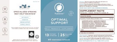 ProDermix, Kosher OPTIMAL SUPPORT, Daily Probiotic Supplement, 25 Billion CFU - 60 Vegetarian Capsules